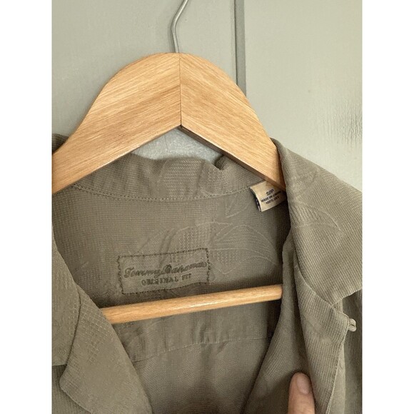 Tommy Bahama Camp Shirt S Small Olive Green 100% Silk Textured Short Sleeves - Picture 4 of 6